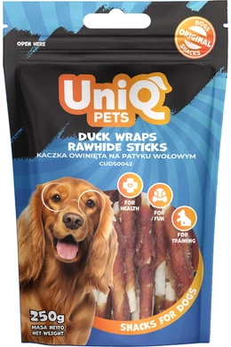UniqPets Kutya Jutalomfalat RAWHIDE Kacsa Hússal Tekert Nyersbőr Rágórúd 250g