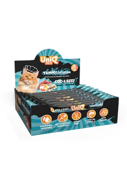 UniqPets Macska Jutalomfalat PURRCREAM Krém Tőkehal És Marha Ízzel 15g×50db