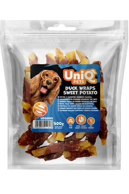 UniqPets Kutya Jutalomfalat MEATY Kacsa Édesburgonyával Tekerve 500g