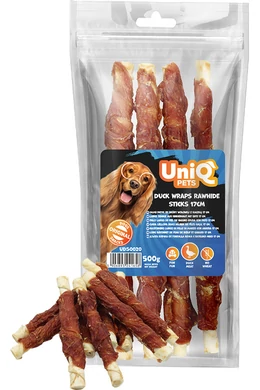UniqPets Kutya Jutalomfalat RAWHIDE Kacsahússal Tekert Nyersbőr Rúd 17cm 500g