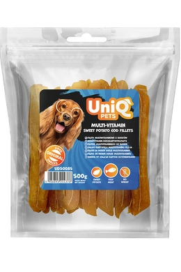 UniqPets Kutya Jutalomfalat VEGGIE &amp;amp; SEA Multi-Vitamin Édesburgonyás Tőkehal Filé 500g