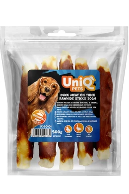 UniqPets Kutya Jutalomfalat RAWHIDE Kacsa Hús Vastag Nyersbőr Roládon 20cm 500g