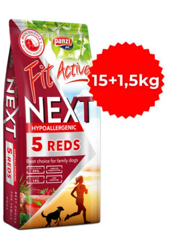 FitActive Next Dog - Száraztáp - Hypoallergenic Adult Five Reds - Ötféle Vörös Hússal 15+1,5kg PROMO