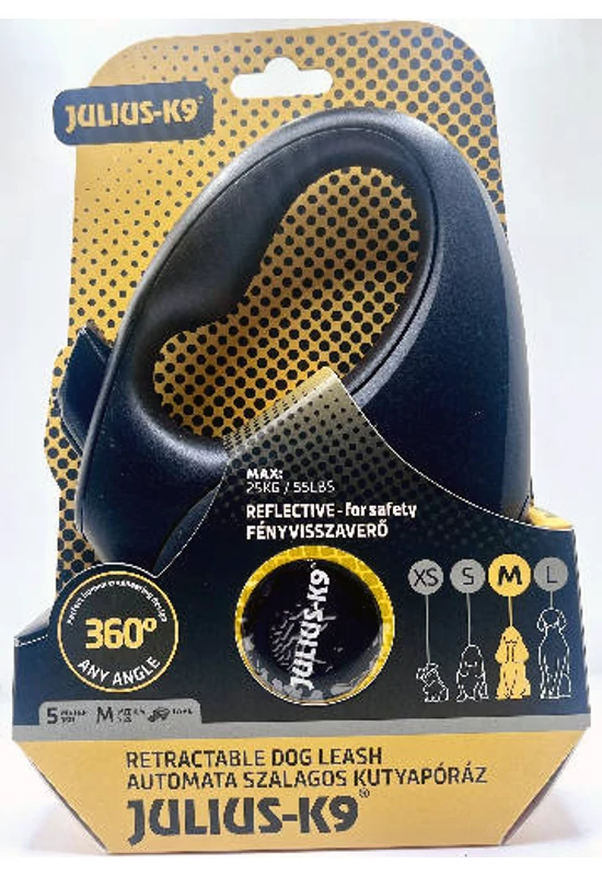 Julius-K9 - Automata Póráz - Fekete, Neon Narancs Szalagos - 25kg/5m - M