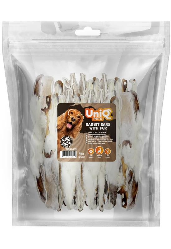 UniqPets Kutya Jutalomfalat NATURAL Szőrös Nyúl Fül 1kg