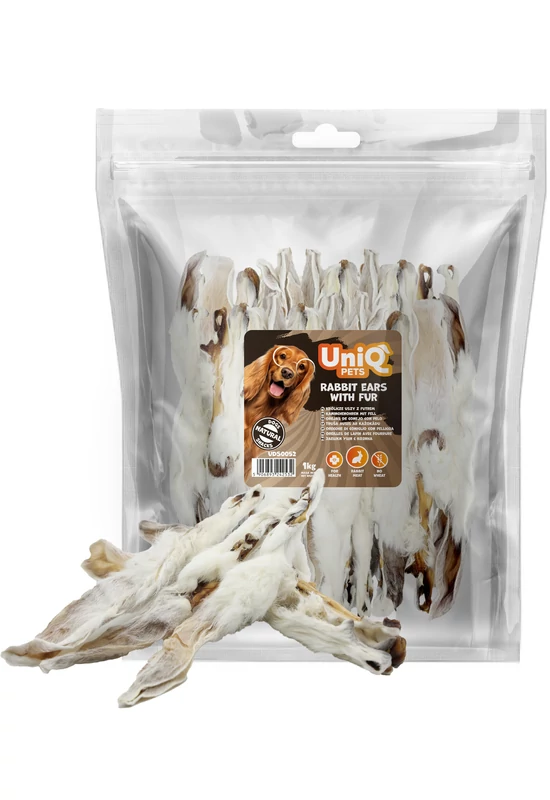 UniqPets Kutya Jutalomfalat NATURAL Szőrös Nyúl Fül 1kg