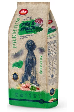 Alice Professional - Adult ACTIVE Pork&amp;amp;Spinach - Sertéshús és Spenót - 17kg