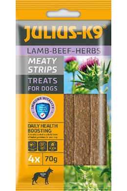 Julius-K9 - Snack - Meaty Strips Lamb-Beef-Herbs - Bárányhús, Marhahús és Gyógynövény 70g