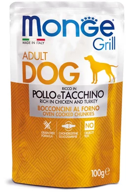 Monge Dog - Grill Adult - Chicken &amp;amp; Turkey - Csirke és Pulyka darabok - 100g