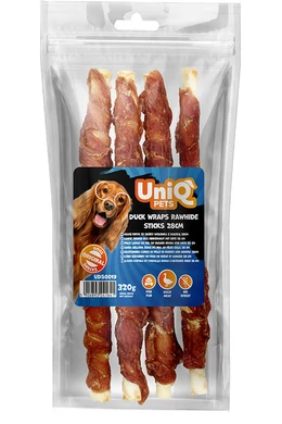 UniqPets Kutya Jutalomfalat RAWHIDE Kacsahússal Tekert Nyersbőr Rúd 28cm 320g