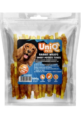 UniqPets Kutya Jutalomfalat MEATY Nyúl Édesburgonya Csövekkel Tekerve 500g