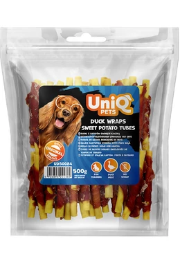UniqPets Kutya Jutalomfalat MEATY Kacsa Édesburgonya Csövekkel Tekerve 500g
