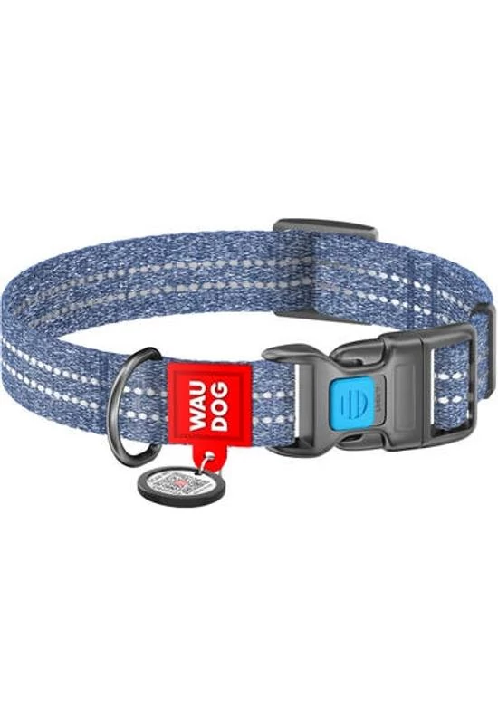 WAUDOG Re-cotton, Reflective Dog collar (XL) - nyakörv, újrahasznosított pamutból (QR kódos, fényvis