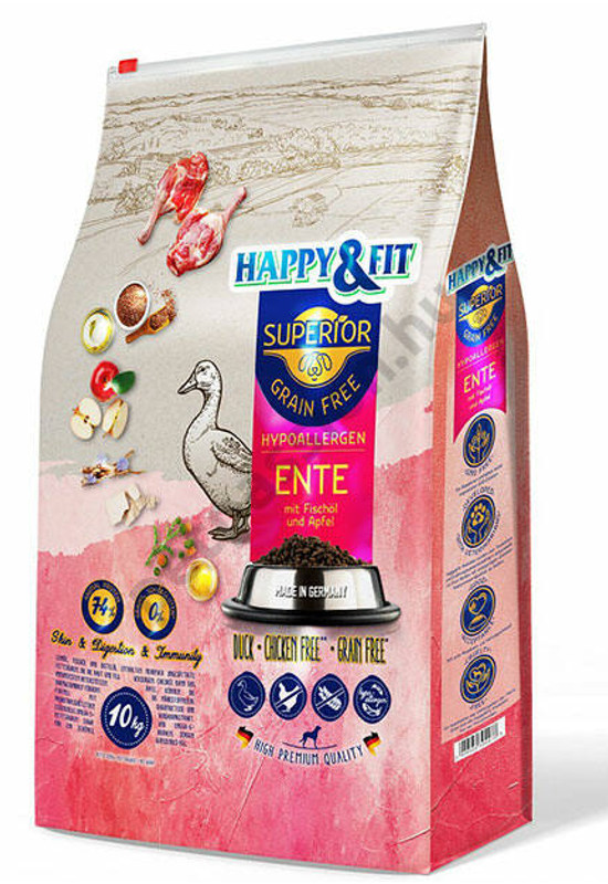 Happy&amp;Fit Superior Hipoallergén Kacsa, Halolajjal és Almával - 10kg