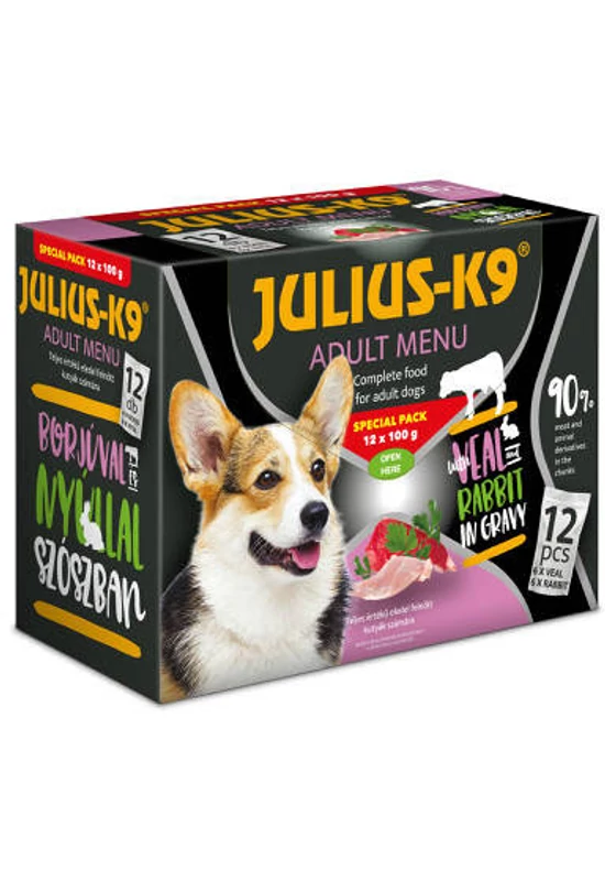 Julius-K9 - Special Pack - Veal & Rabbit - Borjú és Nyúl Szószban 12×100g
