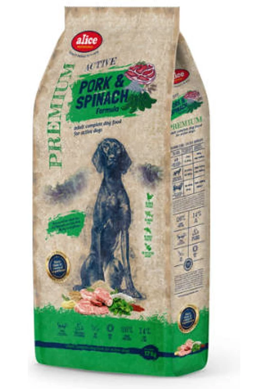 Alice Professional - Adult ACTIVE Pork&Spinach - Sertéshús és Spenót - 17kg
