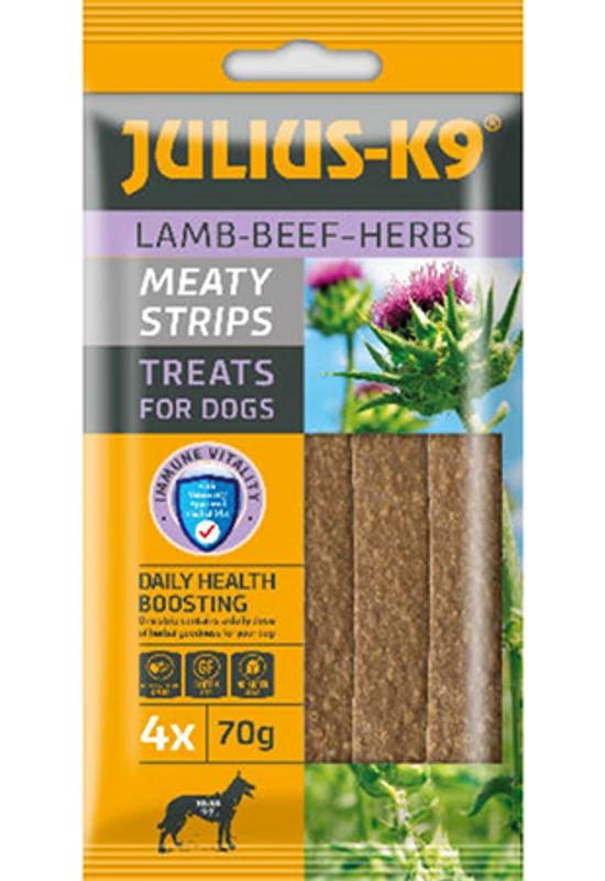 Julius-K9 - Snack - Meaty Strips Lamb-Beef-Herbs - Bárányhús, Marhahús és Gyógynövény 70g