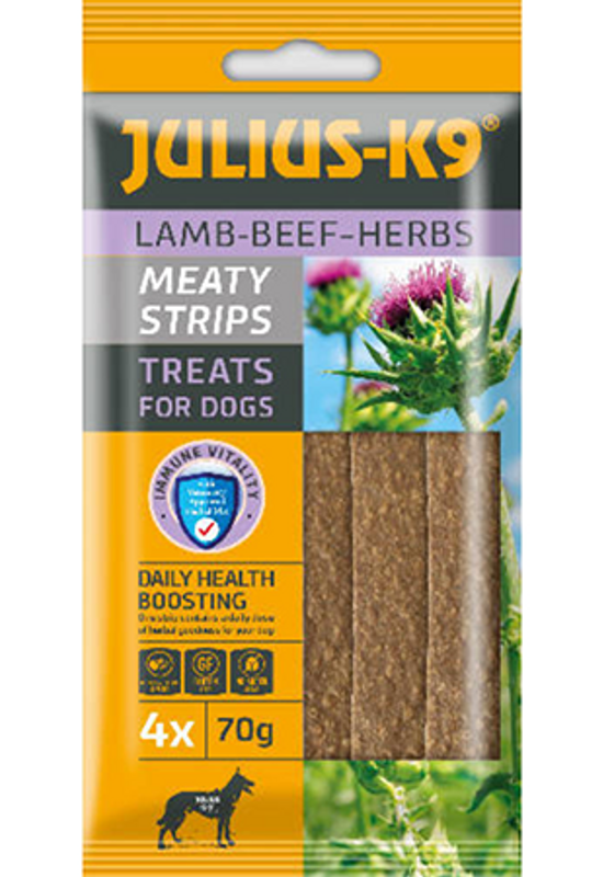 Julius-K9 - Meaty Strips Lamb-Beef-Herbs - Bárányhús, Marhahús és Gyógynövény 70g