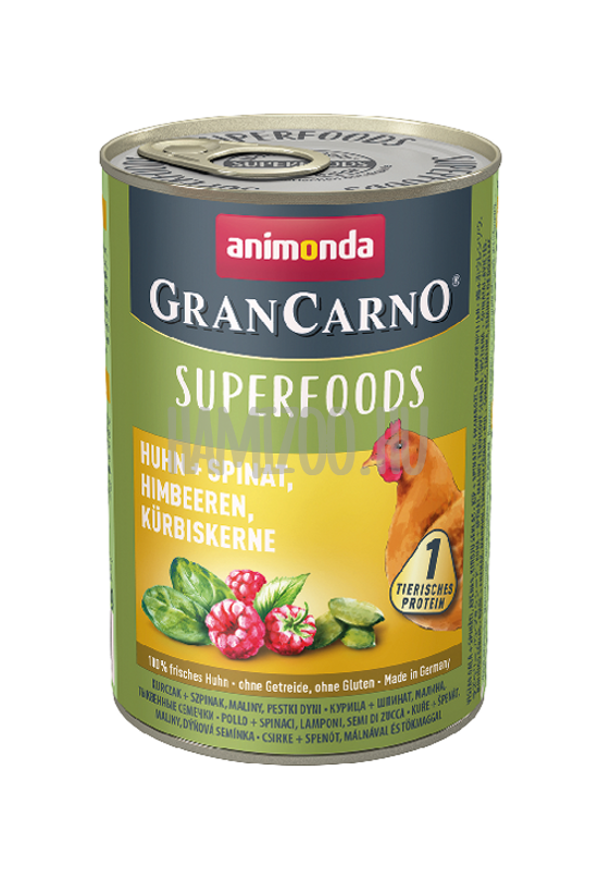 Animonda Grancarno Superfoods Adult -Csirke - Spenót - Málna - Tökmag 400g