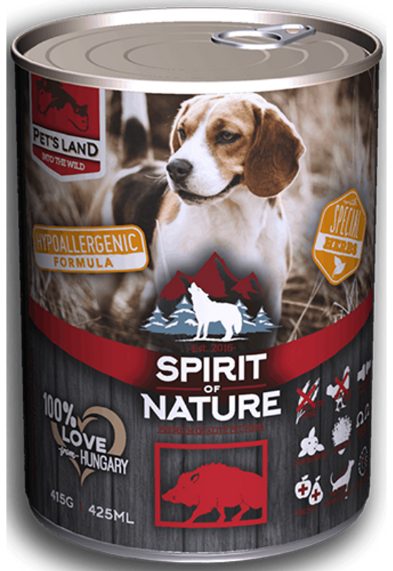 Spirit Of Nature Dog Adult Hypoallergenic Konzerv - Vaddisznóhússal - 415g