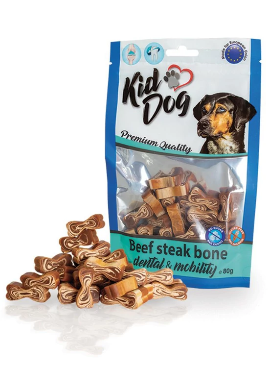 KidDog Beef Steak Bone Dental & Mobility - Marhacsont a Fogakhoz és az Ízületekhez - 80g