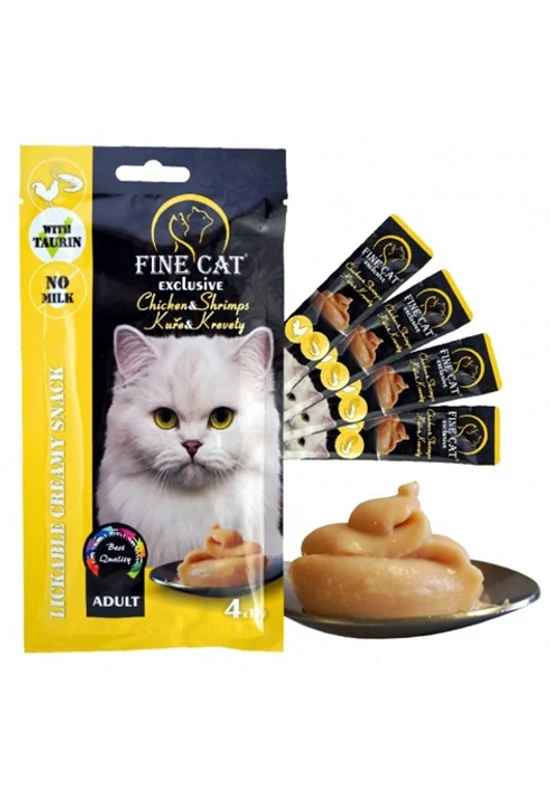 Fine Cat Exclusive - Krém Snack Macskáknak - Csirke és Garnéla - 4×15g