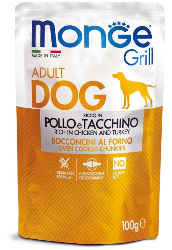 Monge Grill Adult Dog - Chicken & Turkey - Csirke és Pulyka darabok - 100g