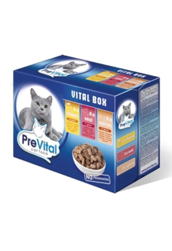 Prevital Alutasak 12×100g - Szószos Csirke, Borjú, Lazac
