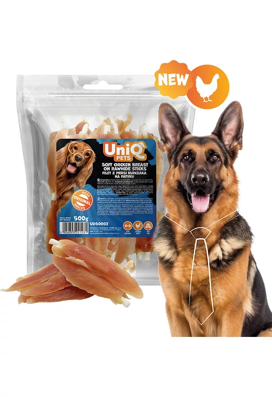 UniqPets Kutya Jutalomfalat RAWHIDE Puha Csirkemell Nyersbőr Roládon 500g