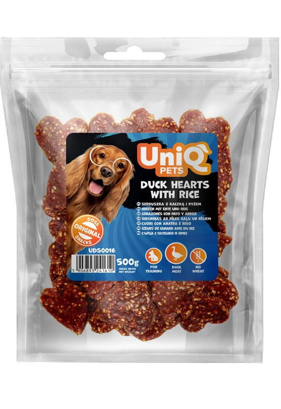 UniqPets Kutya Jutalomfalat CHEWY Kacsa Szív Rizzsel 500g