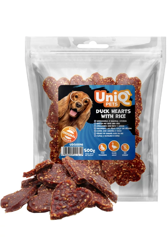 UniqPets Kutya Jutalomfalat CHEWY Kacsa Szív Rizzsel 500g