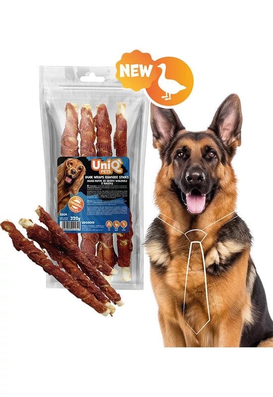 UniqPets Kutya Jutalomfalat RAWHIDE Kacsahússal Tekert Nyersbőr Rúd 28cm 320g