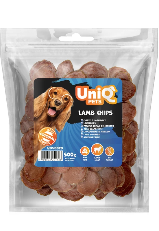 UniqPets Kutya Jutalomfalat MEATY Bárány Chips 500g