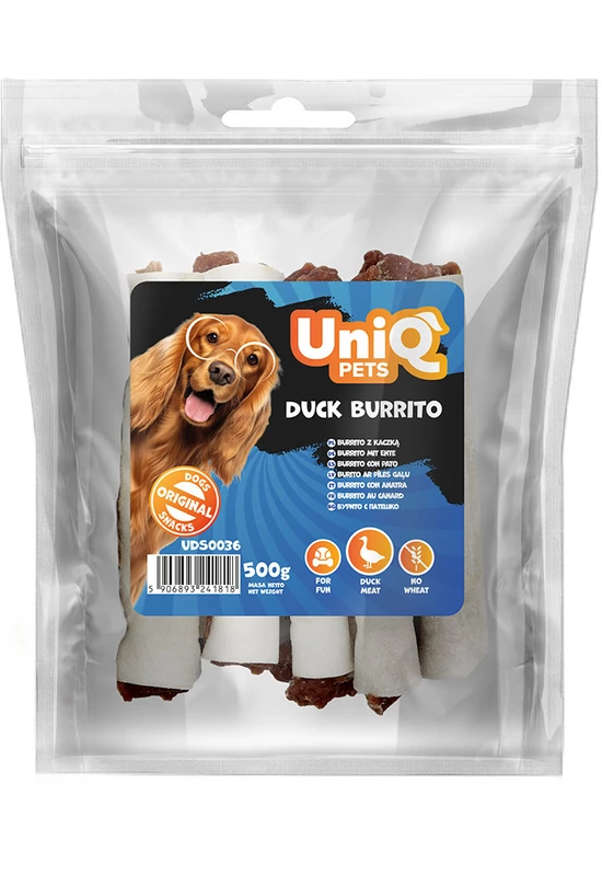 UniqPets Kutya Jutalomfalat RAWHIDE Kacsa Burrito 500g
