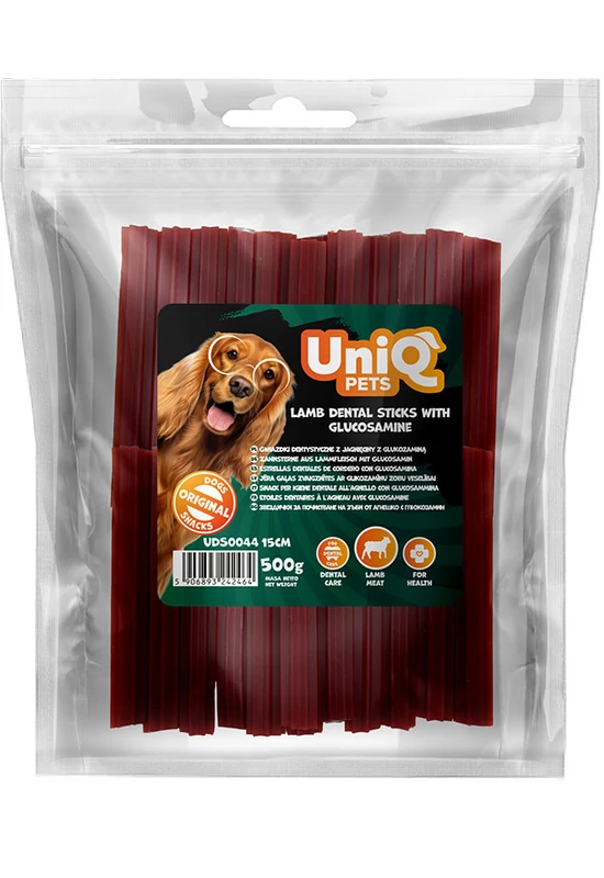 UniqPets Kutya Jutalomfalat DENTAL Bárány Fogtisztító Pálcika Glükózaminnal 15cm 500g