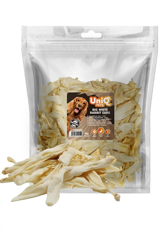 UniqPets Kutya Jutalomfalat NATURAL Fehér Nyúlfül 1kg