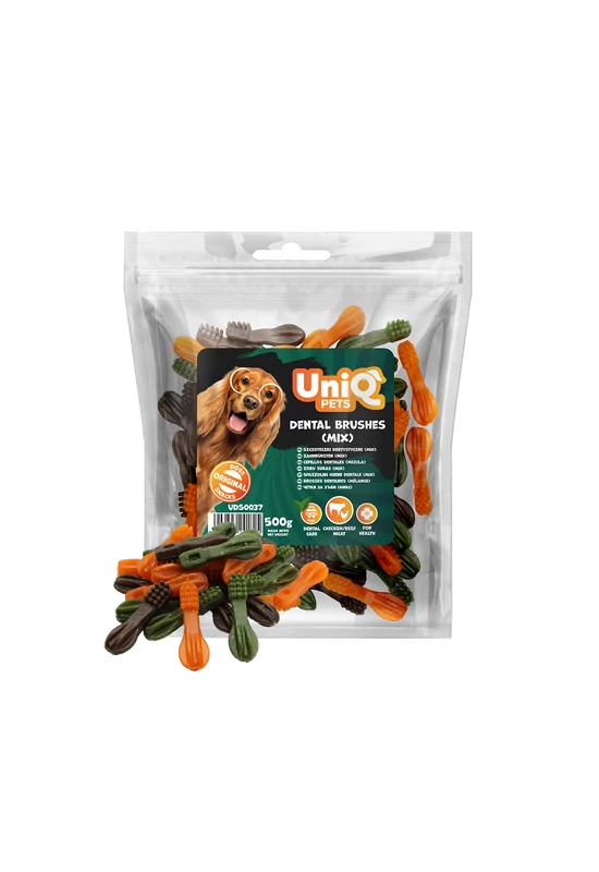 UniqPets Dental - Dental Brushes Mix – Fogtisztító Fogkefe 6cm – 500g (kb. 55db)