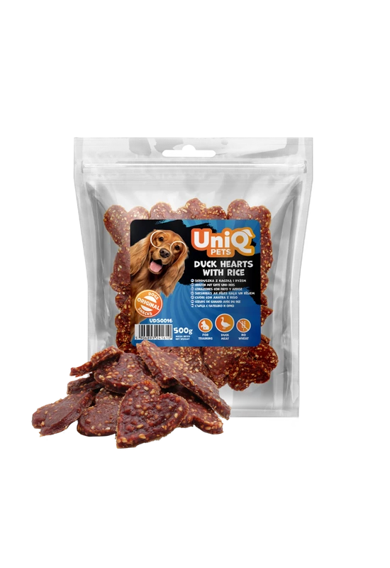 UniqPets Chewy - Duck Hearts With Rice – Kacsaszív Rizzsel – 500g