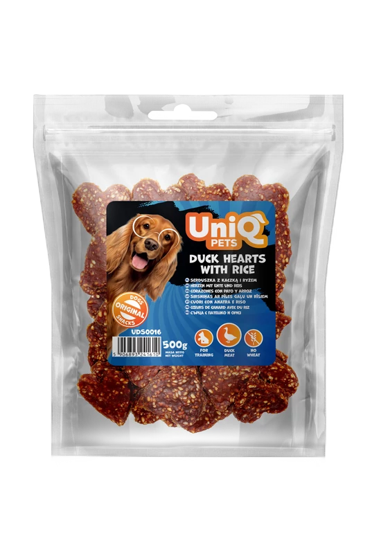 UniqPets Chewy - Duck Hearts With Rice – Kacsaszív Rizzsel – 500g