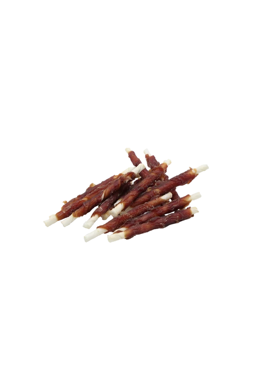 UniqPets Dog Snack - Duck Wraps Rawhide Sticks - Kacsahússal Tekert Nyersbőr Rágórúd – 500g