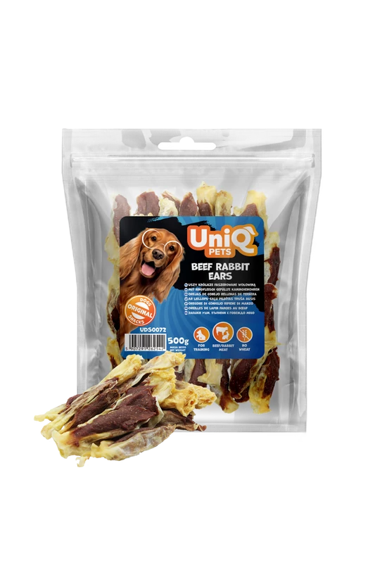 UniqPets Meaty - Beef Rabbit Ears – Marhás Nyúlfül – 500g