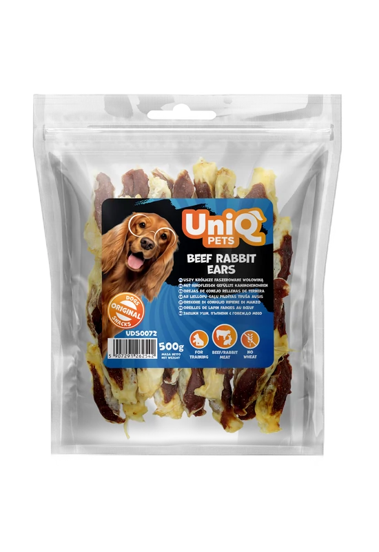 UniqPets Meaty - Beef Rabbit Ears – Marhás Nyúlfül – 500g