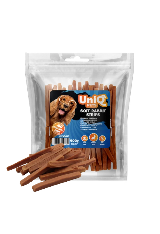 UniqPets Meaty - Soft Rabbit Strips – Puha Nyúlhús Csíkok – 500g