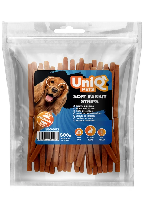 UniqPets Meaty - Soft Rabbit Strips – Puha Nyúlhús Csíkok – 500g