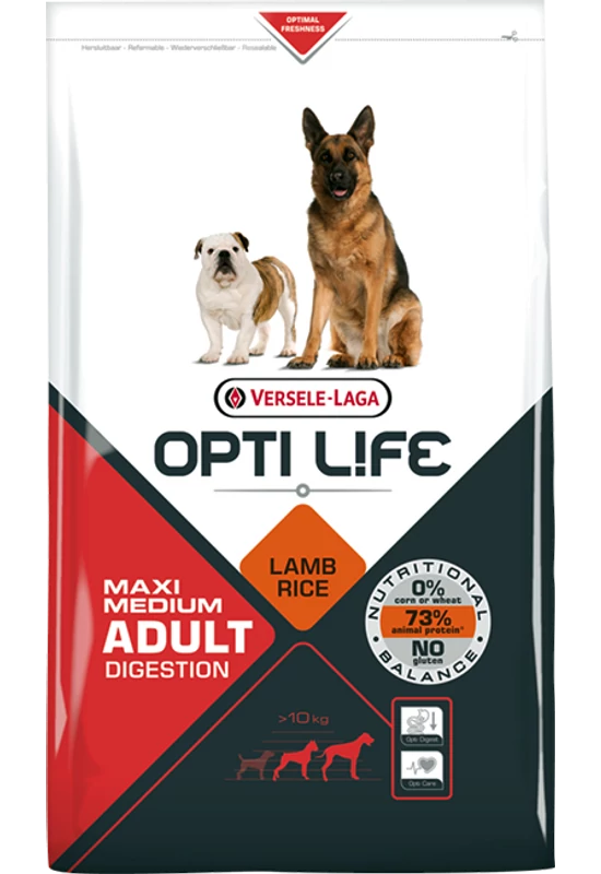 Opti Life Adult Digestion Medium & Maxi Lamb & Rice - Bárányos - 12,5kg