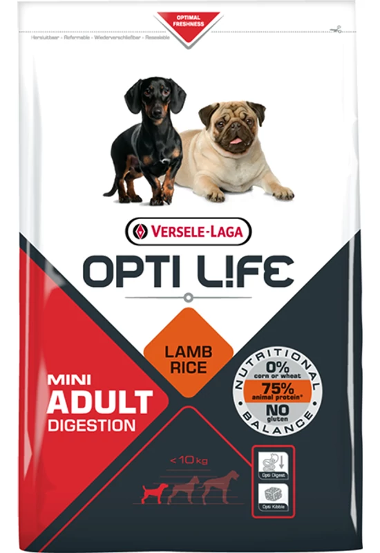Opti Life Adult Digestion Mini Lamb & Rice - Bárányos - 2,5kg